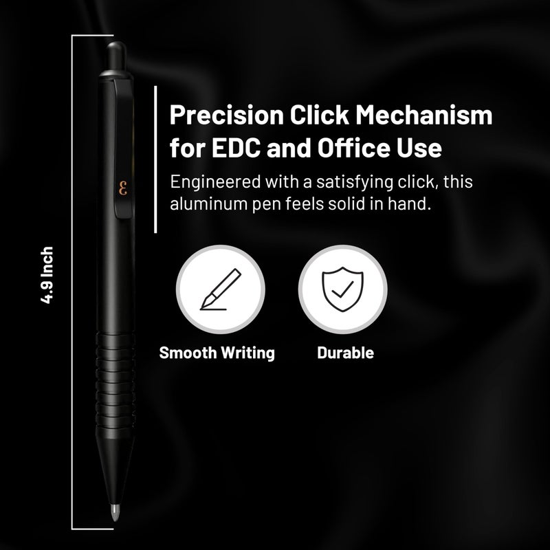 Everyman Grafton Black Mini Click Refillable 0.7mm Gel Pen | Compact Aluminum Pen with Deep Grooved Grip for Smooth Writing | Pocket EDC Ink Pen for Office, Travel, Journaling & Daily Use - Image 3